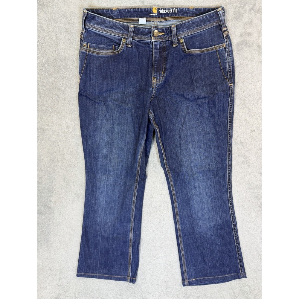 Carhartt Jeans Womens 8 Short Blue Dark Wash Denim Jasper‎ Relaxed Bootcut